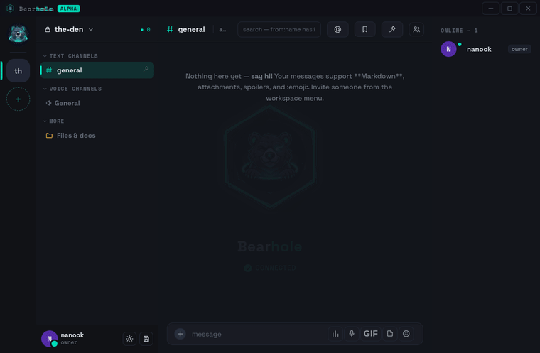 Bearhole chat — a real screen recording of the app